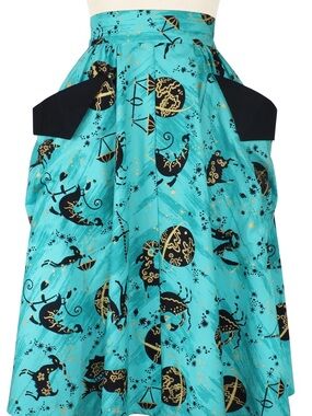 Trashy Diva Lucy Skirt -Astrology. TurquoiseA-Line Skirt with Black & Gold Motif